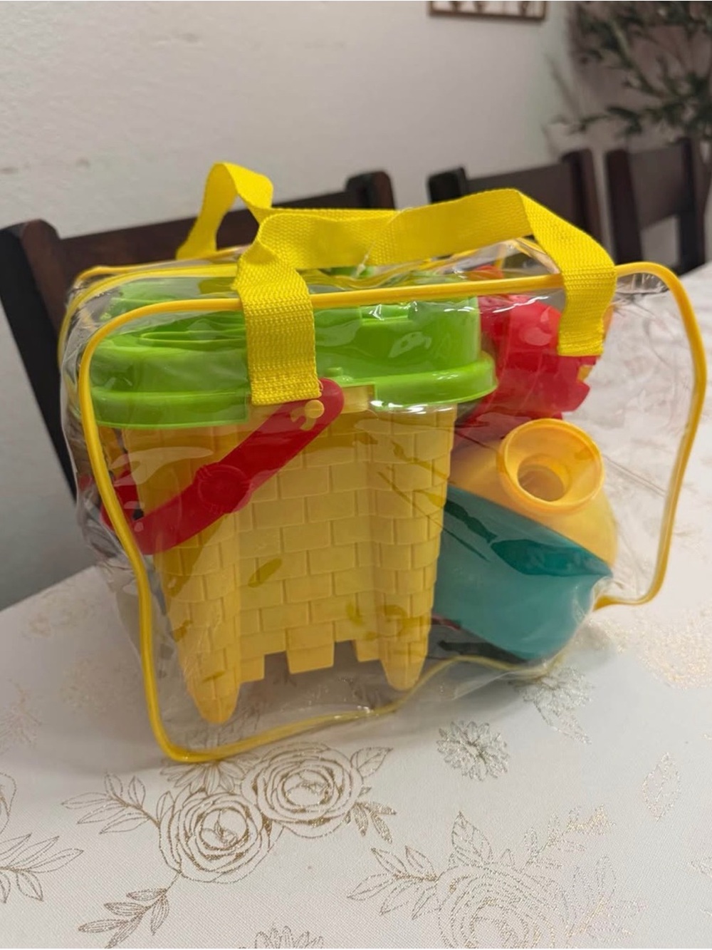 Yellow Kids Beach Toy Set with Green and Teal Accessories